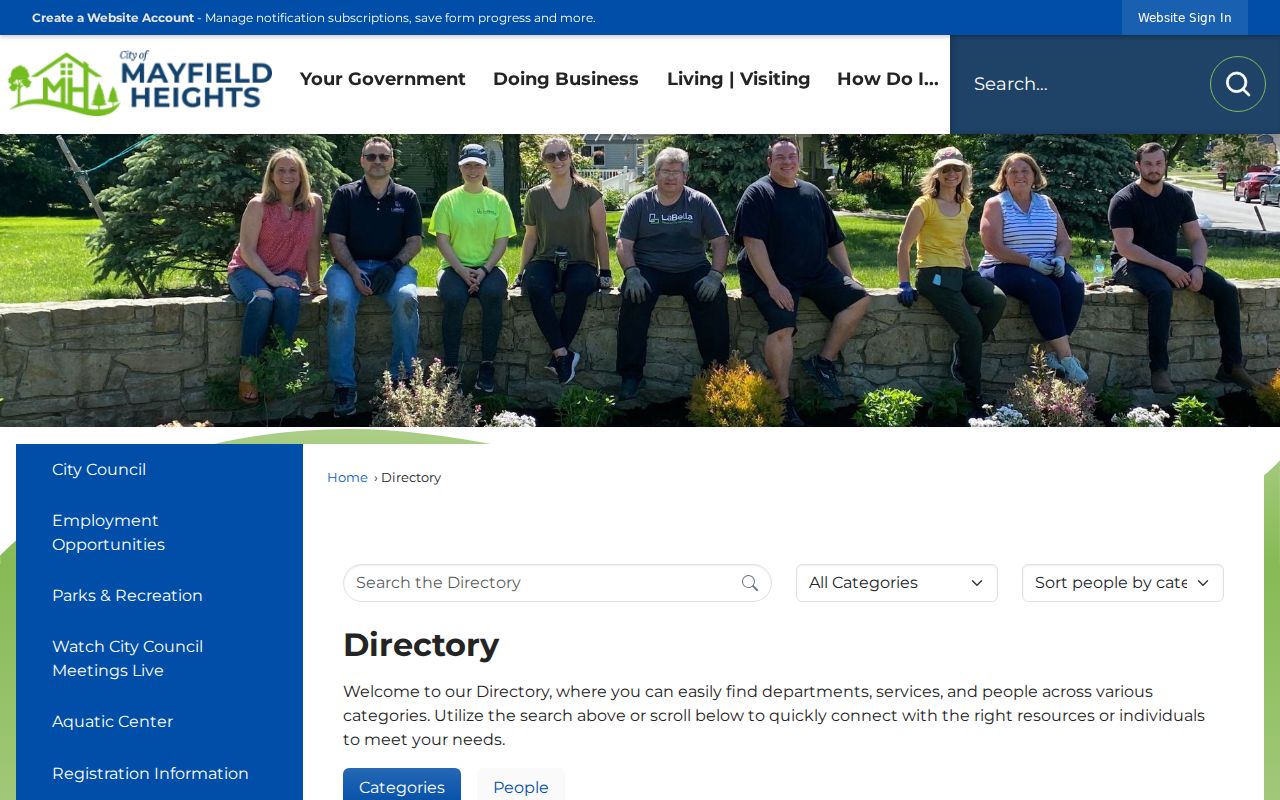Mayfield Heights residents directory city staff directory