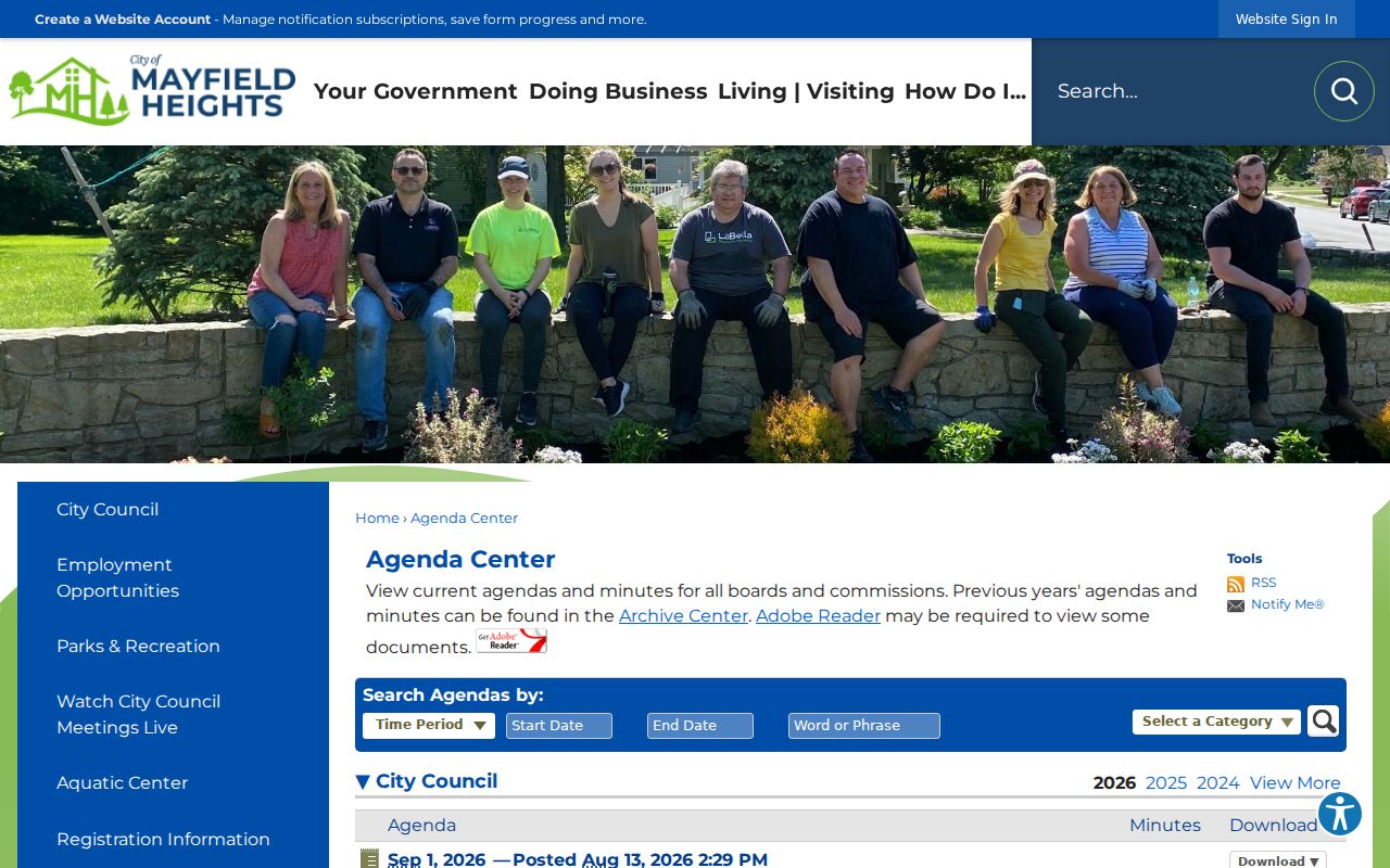 Mayfield Heights neighbors City agenda search