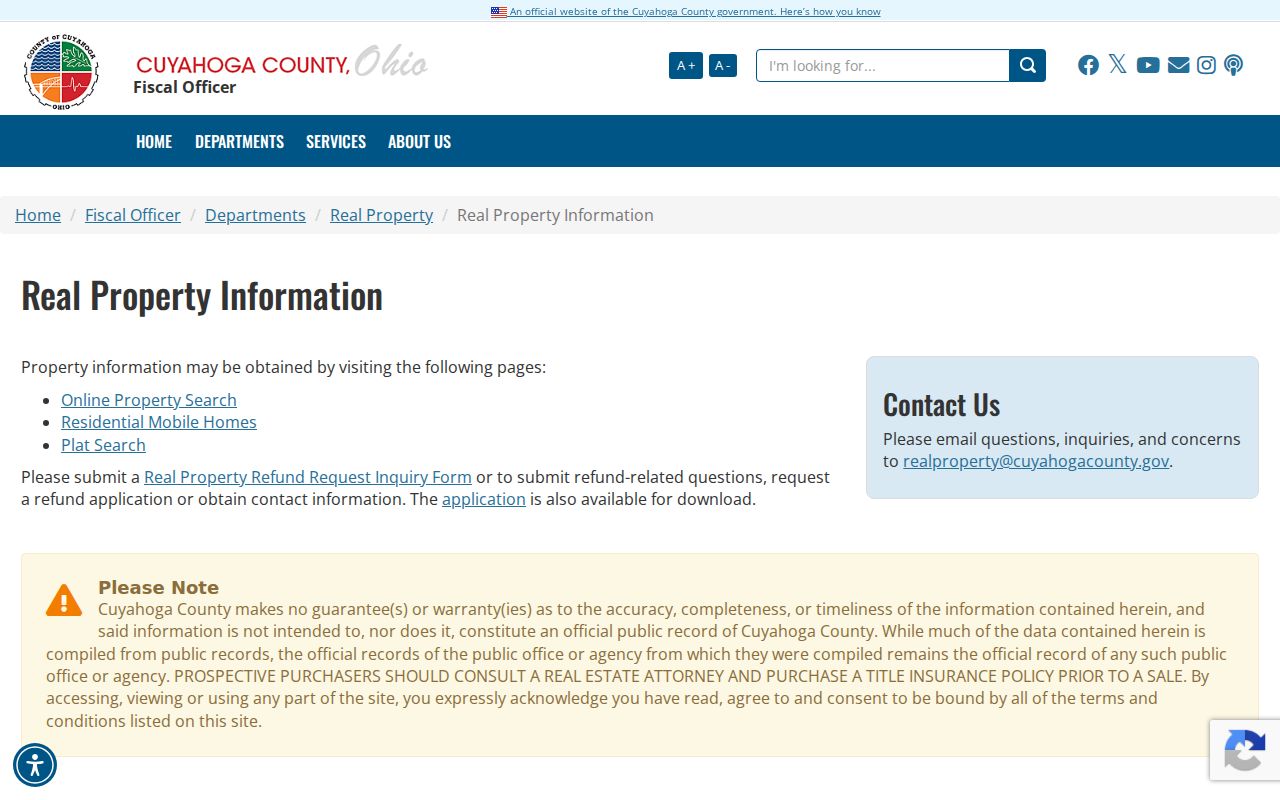 Mayfield Heights street directory real property information page