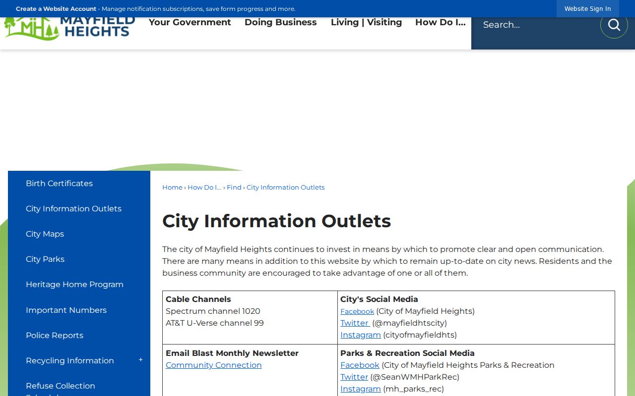 Mayfield Heights ZIP code directory city information outlets